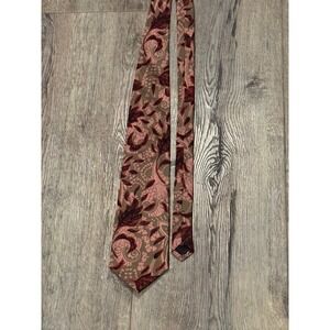 Mens Vintage Adolfo‎ Tie Colorful Floral Pattern Printed Silk Necktie Burgandy
